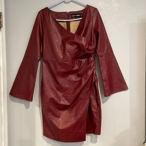 Gabrielle Union faux leather wrap dress - Wine, Size Medium